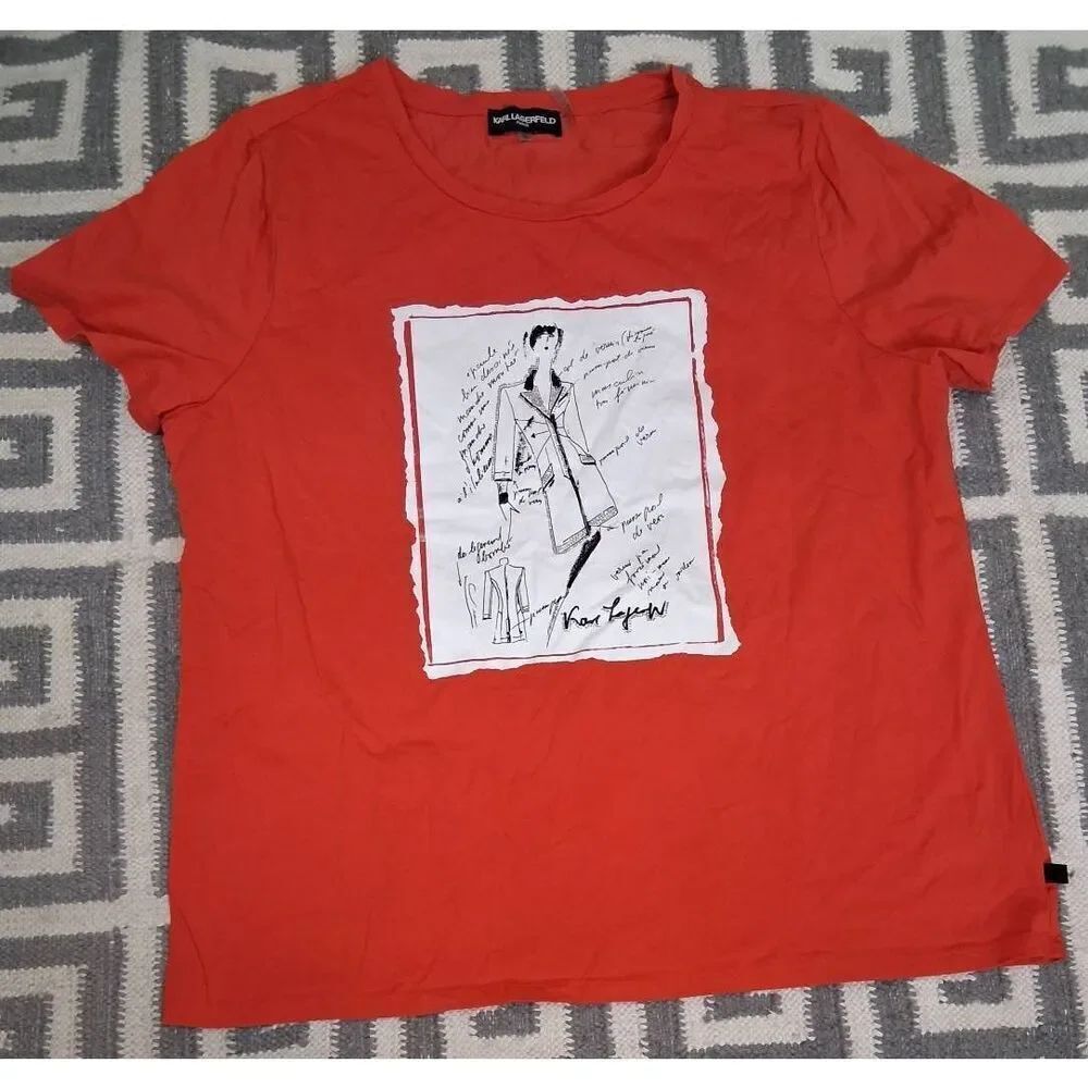 Karl Lagerfeld womens xlarge red tshirt graphic print fashion designer top